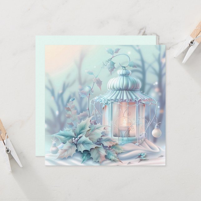 Carte de voeux Dreamy Christmas Lantern (Devant/Arrière en situation)