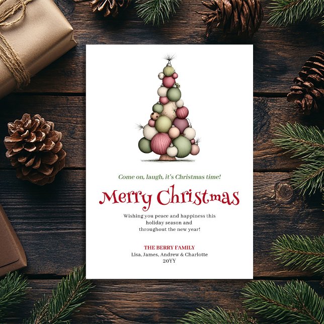 Carte de vœux drôle arbre de Noël rouge vert (Quirky red green Christmas tree greeting card

)
