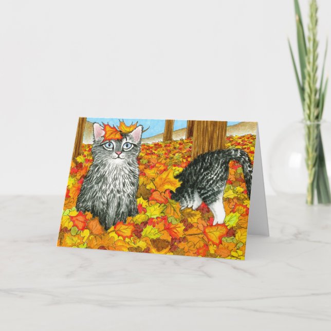 Carte de vœux drôle Chat 441 Automne (Devant)