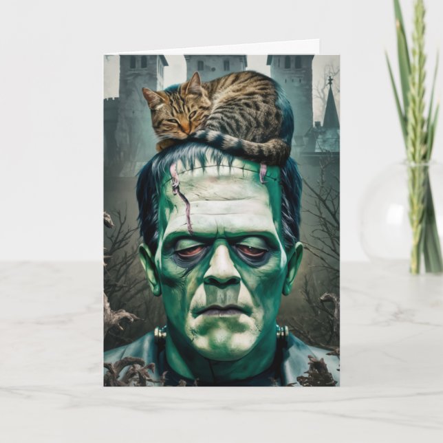 Carte de vœux drôle de chat de Frankenstein faisan (Devant)