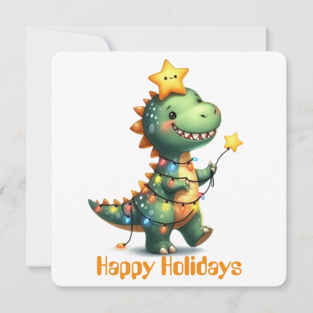 Carte de vœux drôle de dinosaure pour les fêtes (Devant)