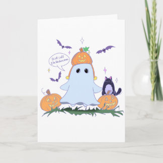 Carte de vœux drôle de fantôme et de chat d'Hallow