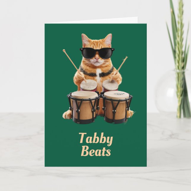 Carte de vœux drôle de joueur de bongo tabby (Devant)