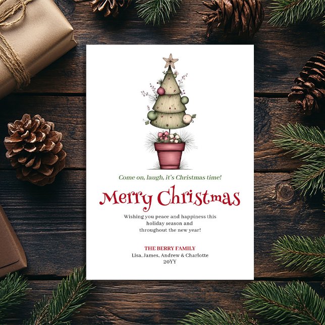 Carte de vœux drôle de Noël en forme d'arbre en ca (Quirky cartoon Christmas tree greeting card

)