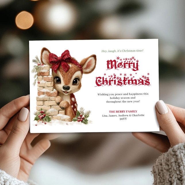 Carte de vœux drôle de rennes qui regarde Rustique (Rustic Peeking Reindeer Funny Holiday Greeting Card

)