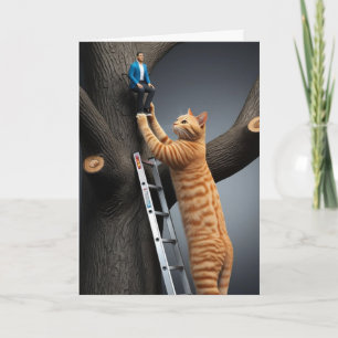 Carte de vœux drôle de sauvetage d'arbre de chat t