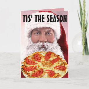 CARTE DE VŒUX DRÔLE PIZZA NOËL PÈRE NOËL