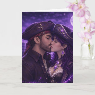 Carte de vœux du baiser du couple pirate romantiqu