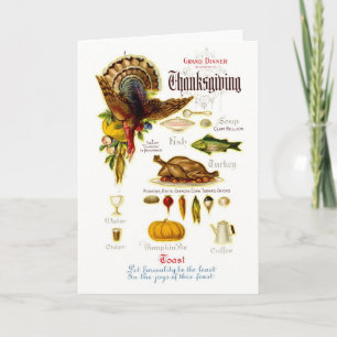 Carte de voeux du menu Thanksgiving antique