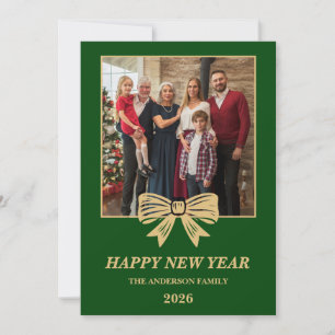 Carte de vœux du Nouvel An 2026 famille ruban vert