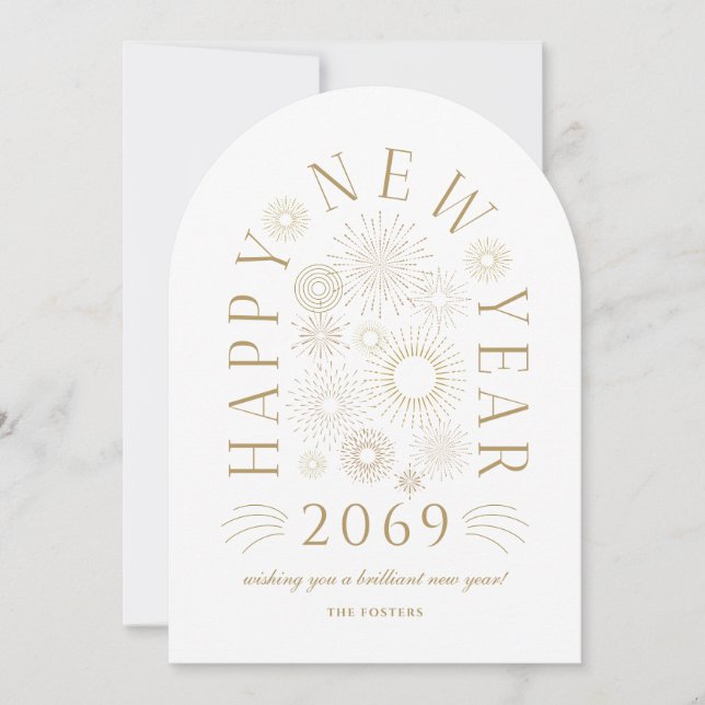 Carte de vœux du Nouvel An à feu d'artifice Brilli (Devant)