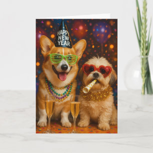 Carte de vœux du Nouvel An pour chiots Corgi et Sh