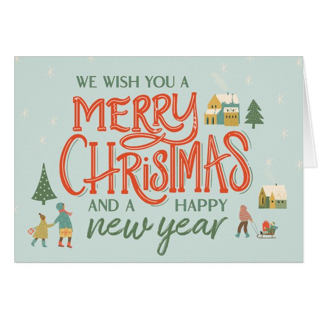 Carte de voeux du village de Noël joyeux (Devant horizontal)