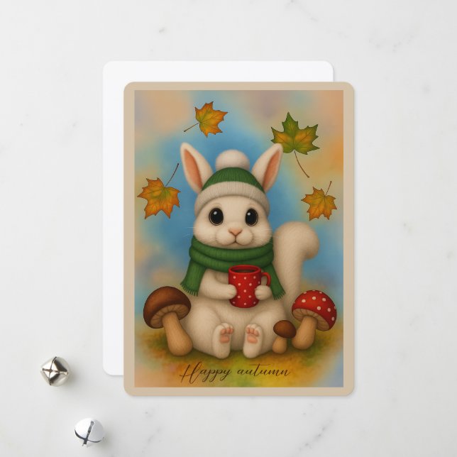 Carte de vœux Écharpe Douillette et Chocolat Chaud (Devant/Arrière en situation)