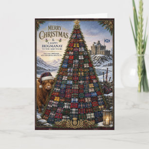 Carte de vœux écossaise de Noël Hogmanay à l'arbre