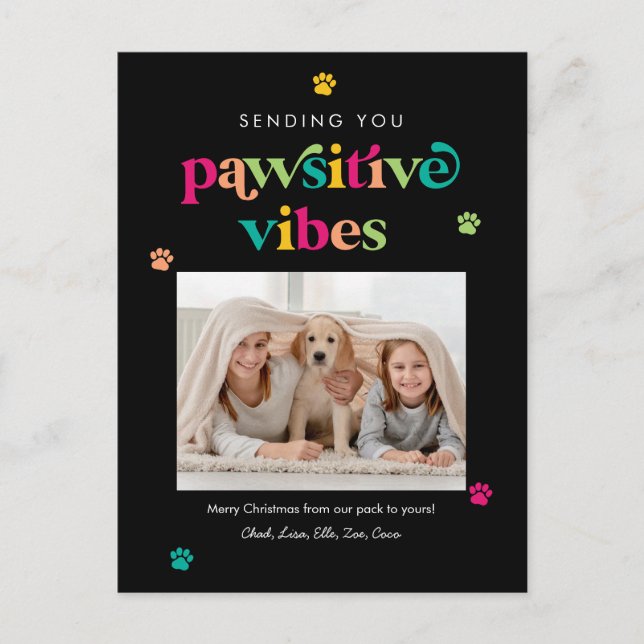 Carte de vœux éditable Pawsitive Vibes couleur pou (Devant)