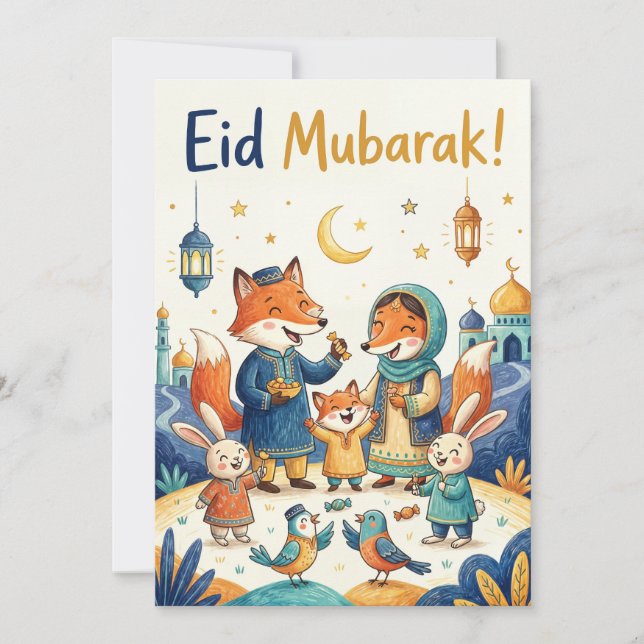 Carte de vœux Eid Moubarak - Célébration en famill (Devant)