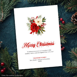 Carte de vœux élégante au poinsettia rouge minimal