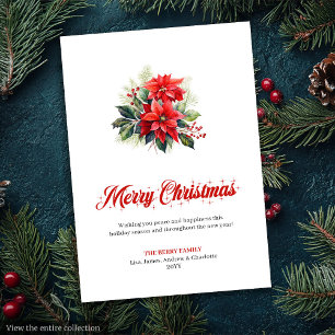 Carte de vœux élégante au poinsettia rouge minimal
