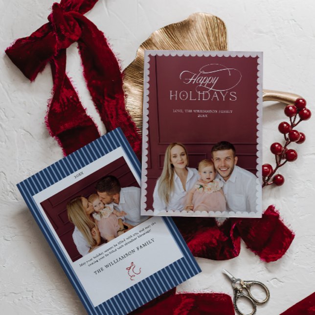 Carte de vœux élégante avec bordure festonnée pour (Elegant Holiday Photo Card with Scalloped Border
)