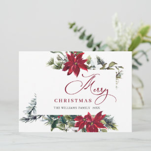 Carte de vœux élégante de Noël au poinsettia et au