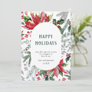 Carte de vœux élégante de Noël au poinsettia et au