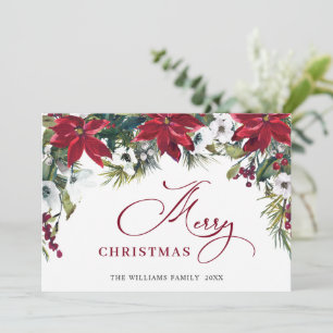 Carte de vœux élégante de Noël au poinsettia et au