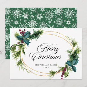 Carte de vœux élégante de Noël avec pin, houx et b