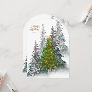 Carte de vœux élégante de Noël avec sapin enneigé