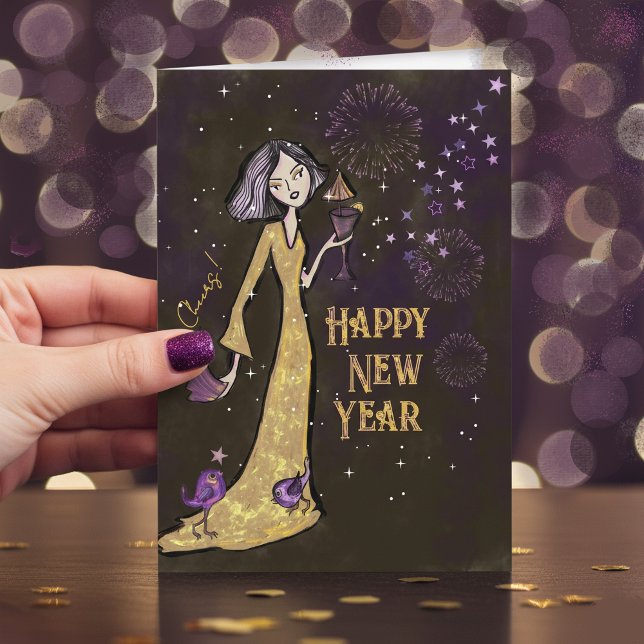 Carte de vœux élégante dorée et violette pour le N (Elegant Gold & Purple New Year Card | Corporate)