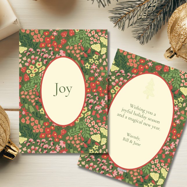 Carte de vœux élégante JOY pour appartement - Mess (Elegant Floral Holiday Flat Card with Personalization)