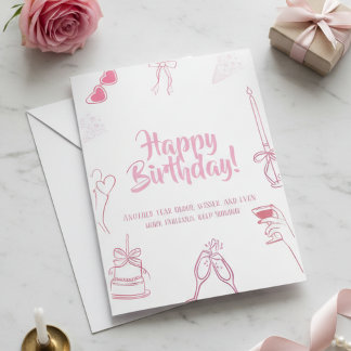 Carte de Vœux Élégante Rose pour Joyeux Anniversai