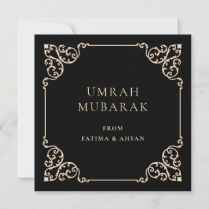 Carte de vœux élégante Umrah Mubarak à fond noir