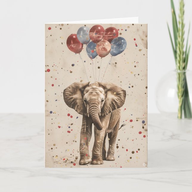 Carte de voeux Elephant Birthday Balloon (Devant)