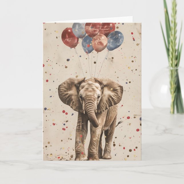 Carte de voeux Elephant Birthday Balloon (Devant)