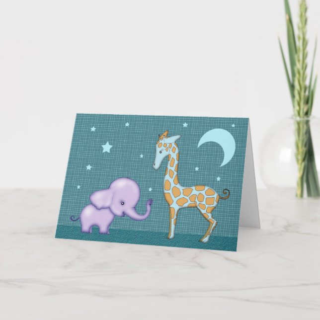 Carte de vœux éléphant et girafe sucrés (Devant)