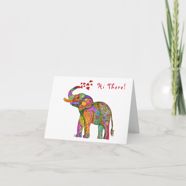 Carte de vœux éléphant mignonne et colorée (Devant)