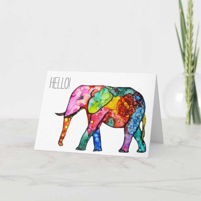 Carte de voeux Eléphant mignonne et colorée (Devant)