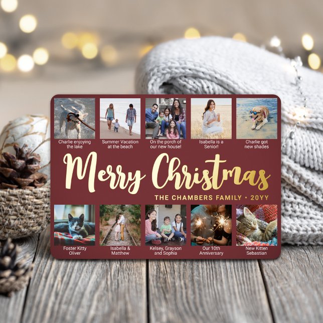 Carte De Vœux En Aluminium 10 Photo Bourgogne Joyeux Noël Collage moderne (Créateur téléchargé)