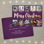 Carte De Vœux En Aluminium 10 Photo Purple Joyeux Noël Collage moderne<br><div class="desc">Envoyez des salutations joyeuses et élégantes et partagez 10 de vos photos préférées avec une carte de vacances en violet et feuille d'or personnalisée. Tout le texte sur ce modèle est simple à personnaliser pour inclure n'importe quel libellé, comme Joyeux Noël, Joyeux Fêtes, Joyeuses Fêtes, Jour de l'An.. (CONSEIL EN...</div>