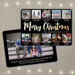 Carte De Vœux En Aluminium 11 Photo Black Merry Christmas Modern Collage<br><div class="desc">Envoyez des voeux élégants et partagez 11 de vos photos préférées avec une carte de vacances en papier peint noir, blanc et or. Tout le texte sur ce modèle est simple à personnaliser pour inclure n'importe quel libellé, comme Joyeux Noël, Joyeux Fêtes, Joyeuses Fêtes, Jour de l'An.. (CONSEIL EN MATIÈRE...</div>