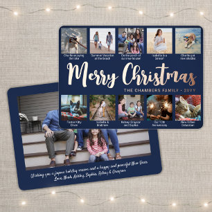 Carte De Vœux En Aluminium 11 Photo Marine Bleu Joyeux Noël Script moderne