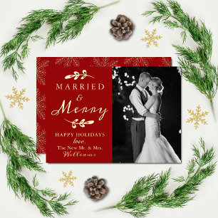 Carte De Vœux En Aluminium 1ère photo de Noël de Marié & Joyeux Couple Real