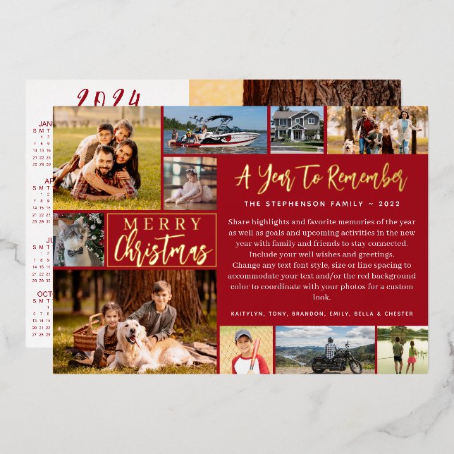 Carte De Vœux En Aluminium 2023 Année en examen 11 Photo 2024 Calendrier Foil (Recto/Verso)