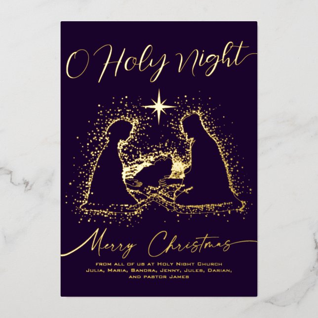 Carte De Vœux En Aluminium 2026 Crèche de la Nativité religieuse Ô nuit saint (Recto)