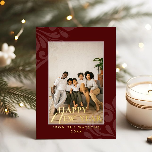 Carte De Vœux En Aluminium 2026 Modern Minimal Festive Red New Year (Créateur téléchargé)