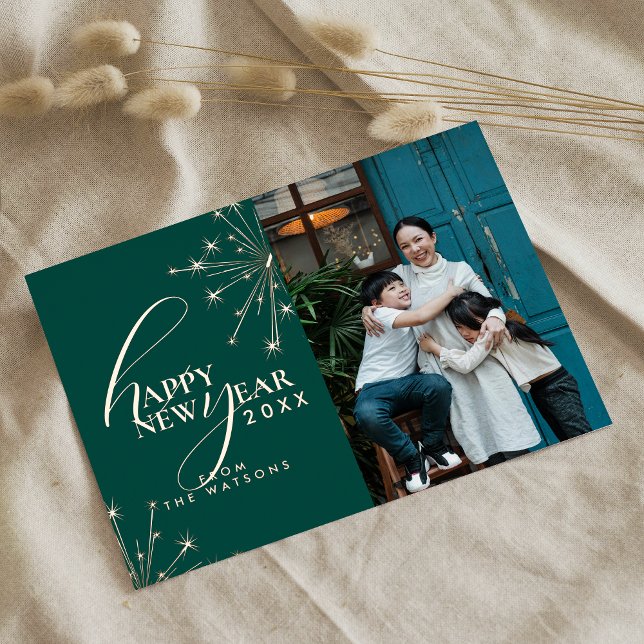 Carte De Vœux En Aluminium 2026 Modern Minimal Photopop Teal Typography (Créateur téléchargé)