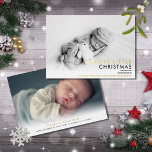Carte De Vœux En Aluminium 2 Photo Gold Foil Faire-part de naissance de Noël<br><div class="desc">Elégante carte de faire-part de naissance de vacances en feuille d'or moderne pour personnaliser avec vos 2 photos spéciales bébé,  message de vacances de Noël,  noms et statistiques de naissance. Conçu par Thisisnotme©</div>