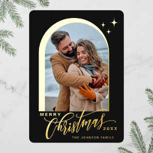 Carte De Vœux En Aluminium 2 PHOTO Simply Elegant Sparkle Christmas Gold