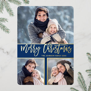 Carte De Vœux En Aluminium 3 PHOTO Simply Elegant Sparkle Christmas Gold
